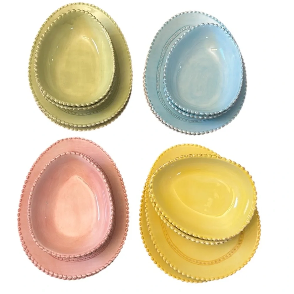 POTTERYBARN beaded egg plates set